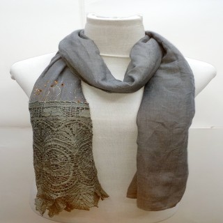 Designer Half Net Stole- Grey